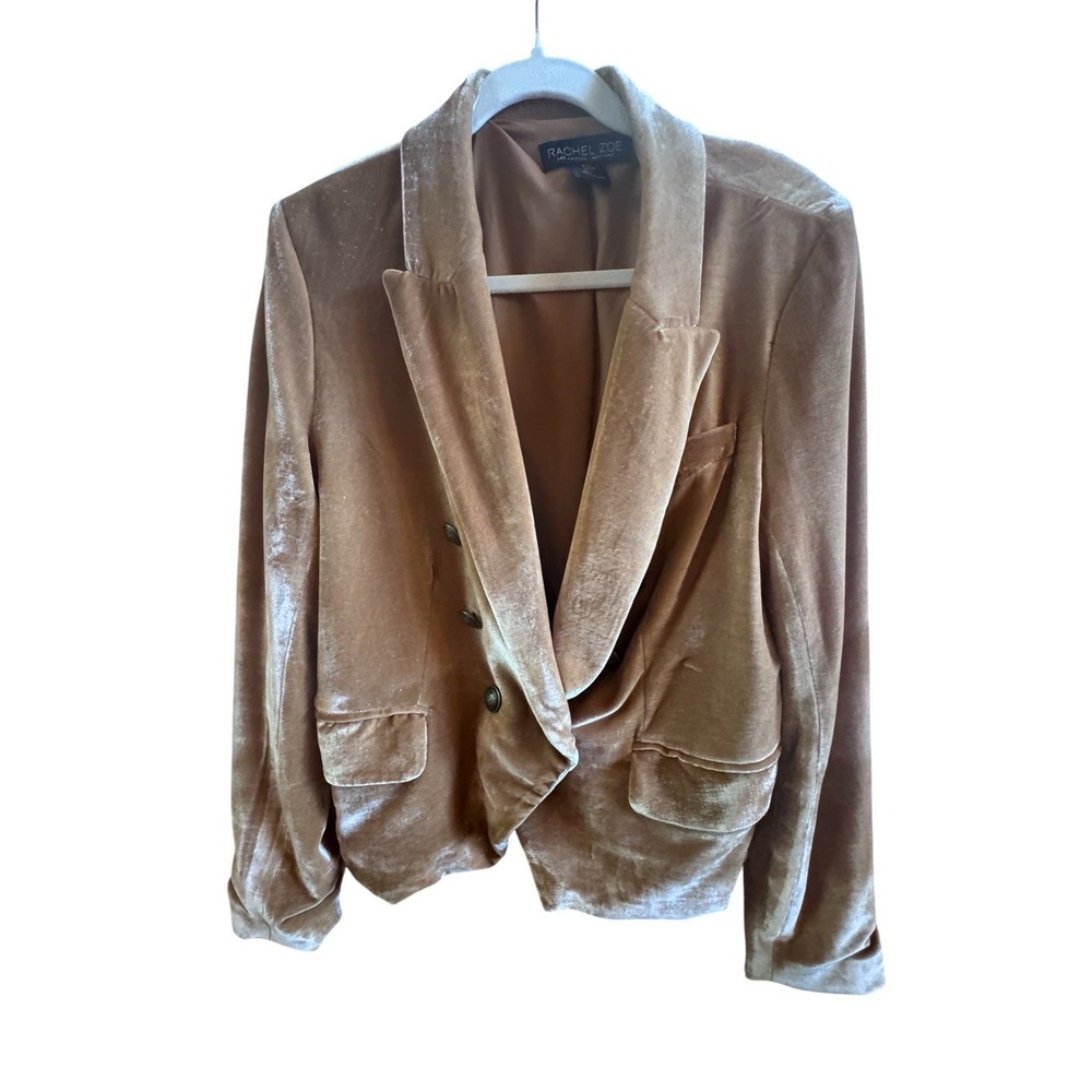 Rachel Zoe Brownish Gold Crushed Velvet Women's Sz Large Double Breasted Blazer